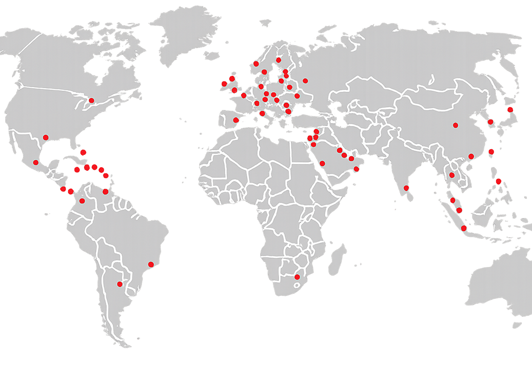 World map with distribution points